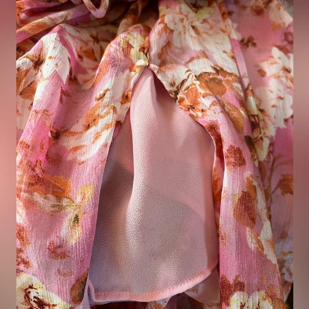 ASTR Roseline Off Shoulder Floral Maxi Dress, Pink/Orange, Size Large - Picture 5 of 11